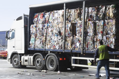 Different types of construction waste materials segregated for recycling