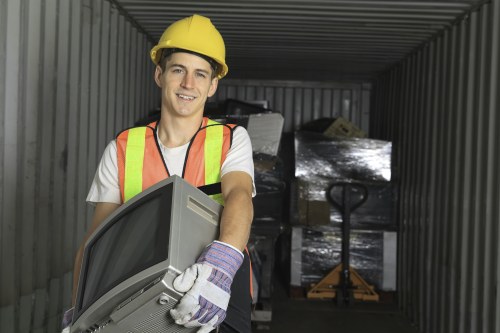 Customer service representative assisting with skip hire